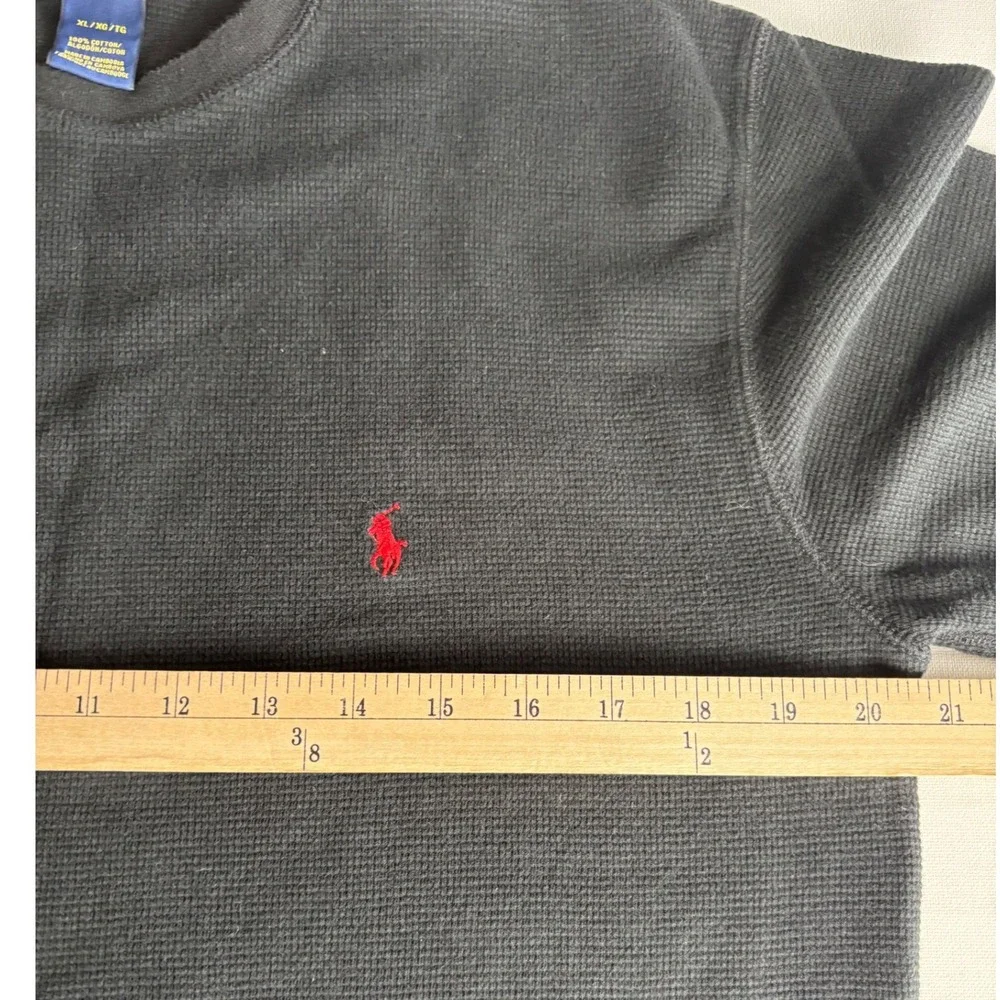 Polo Ralph Lauren Mens XL Black Waffle Knit Thermal Long Sleeve Shirt Red Pony